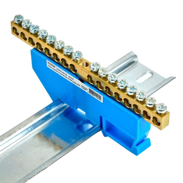 Шина"N" на изоляторе Stekker 6*9 на DIN-рейку 16 выводов, синий, LD555-69-16 49536