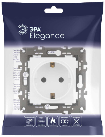Розетка ЭРА Elegance 14-2101-01М с заземлением 2P+E Schuko 16А-250В белый матовый Б0065800