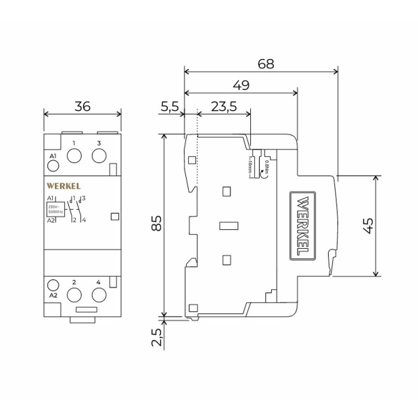 Контактор модульный 63 A 2NO (2 модуля) Werkel W942M63O 4690389212116
