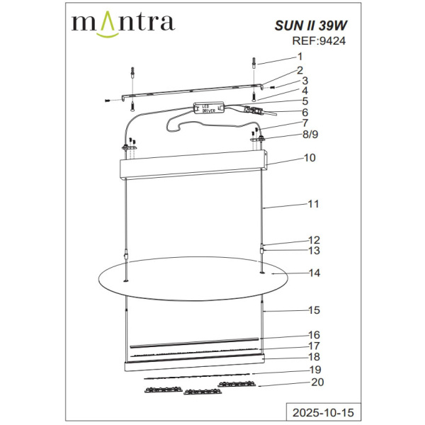 Подвесная люстра Mantra Sun Ii 9424