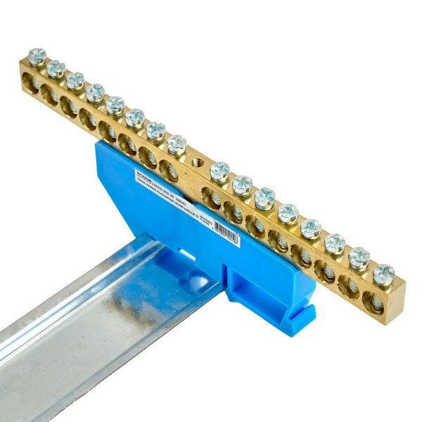 Шина"N" на изоляторе Stekker 8*12 на DIN-рейку 16 выводов, синий, LD555-812-16 49543