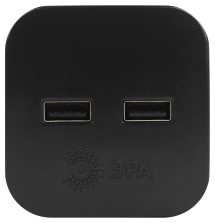 Разветвитель электрический ЭРА SP-2-USB-B на 2 розетки + 2xUSB 2400mA без заземления 10А черный Б0049535