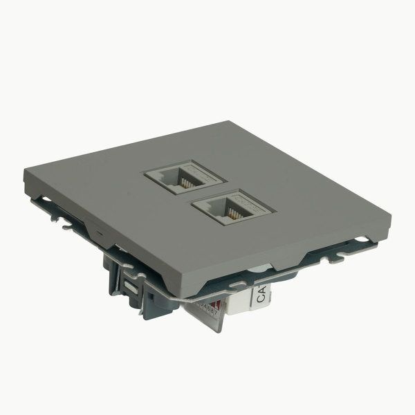 Розетка компьютерная 2-местная RJ-45 (механизм), STEKKER, серия Эмили, RST00-5111-10, платиново-серый, soft touch 49952