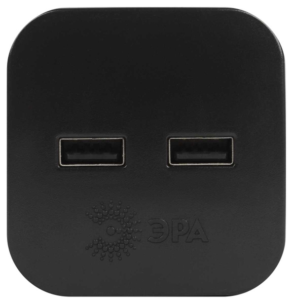 Разветвитель электрический ЭРА SP-2-USB-B на 2 розетки + 2xUSB 2400mA без заземления 10А черный Б0049535