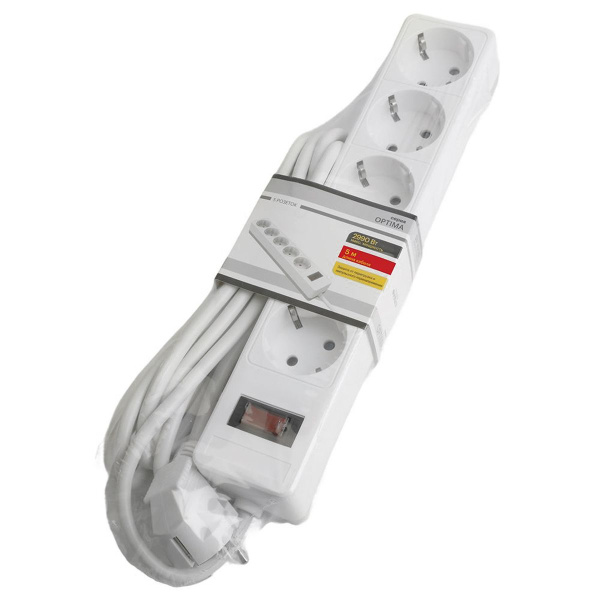 Сетевой фильтр 5-местный с/з Stekker HM20-51-053x1мм2, 5 м, серия Optima, белый 50094