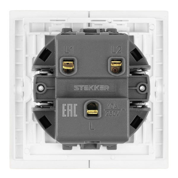 Выключатель 2-клавишный (механизм), Stekker, 250В, 10А Мия, RSW10-3104-01, белая магнолия 50429