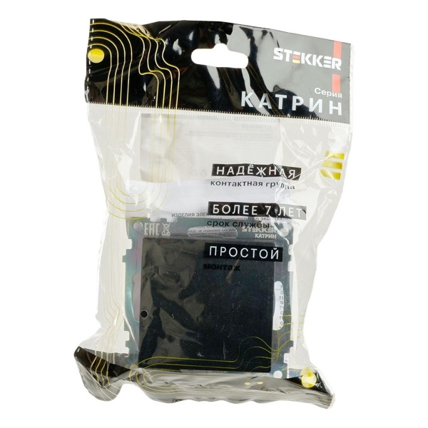 Переключатель перекрестный одноклавишный Stekker Катрин черный GLS10-7110-05 49177