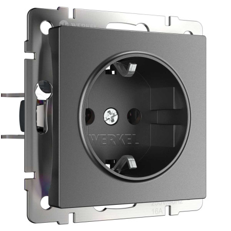 Розетка с заземлением и шторками Werkel графит W1171164 4690389194412