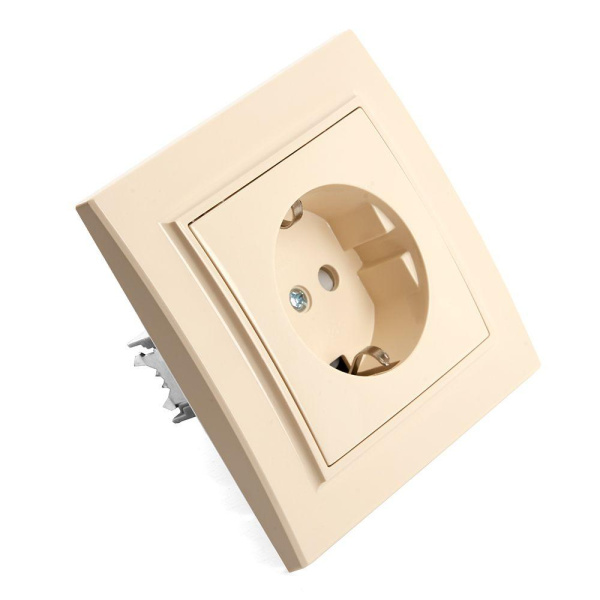 Розетка 2P+PE Stekker Эрна со шторками слоновая кость PST16-9010-02 39236