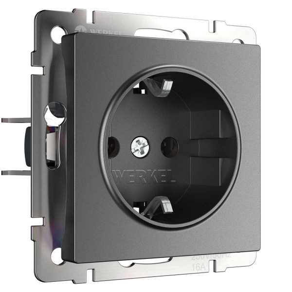 Розетка с заземлением и шторками Werkel графит W1171164 4690389194412