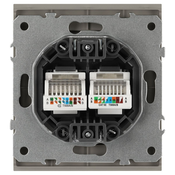 Розетка ЭРА Arktik 16-3108-07 информационная двойная 2XRJ45 титан Б0070490