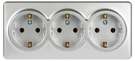 Розетка ЭРА Эксперт 11-2208-03 тройная с заземлением 3х2P+E Schuko IP20 16A-250В ОУ алюминий Б0063010