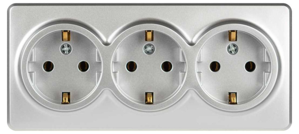 Розетка ЭРА Эксперт 11-2208-03 тройная с заземлением 3х2P+E Schuko IP20 16A-250В ОУ алюминий Б0063010