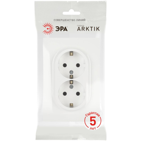 Розетка ЭРА Arktik 16-2105-08 двойная с заземлением 2X2P+E Schuko со шторками 16А-250В белый матовый Б0070461