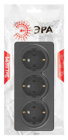 Розетка ЭРА Эксперт 11-2208-05 тройная с заземлением 3х2P+E Schuko IP20 16A-250В ОУ антрацит Б0063007