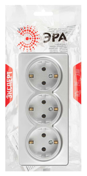 Розетка ЭРА Эксперт 11-2208-03 тройная с заземлением 3х2P+E Schuko IP20 16A-250В ОУ алюминий Б0063010
