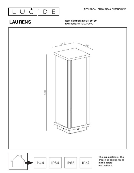 Уличный светильник Lucide Laurens 27805/50/30