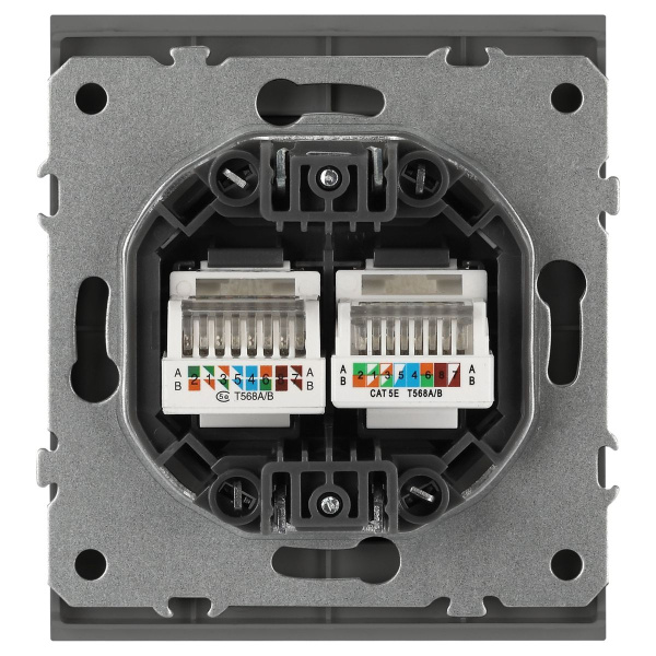 Розетка ЭРА Arktik 16-3108-06 информационная двойная 2XRJ45 графит Б0070489