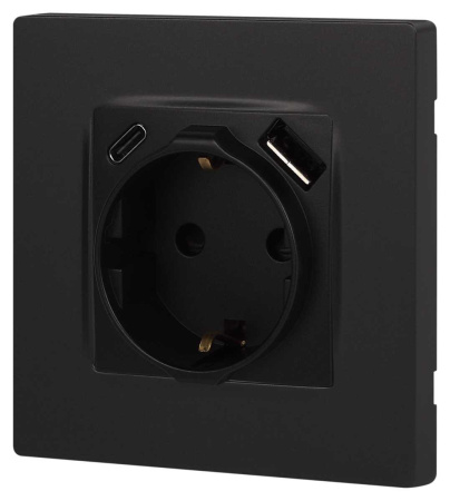 Розетка ЭРА Серия 12 12-4108-05 2P+E 16A-250В со шторками с USB type-A+C 5В-3А антрацит Б0067707