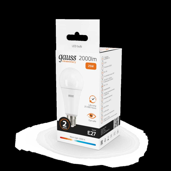 Лампа светодиодная Gauss E27 25W 3000K матовая 73215