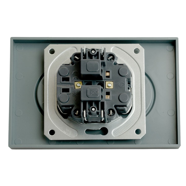 Розетка 2-местная с защитной шторкой, STEKKER, б/з, 250В, 16А, серия Эмили, RST16-5116-10 , платиново-серый, soft touch 49955