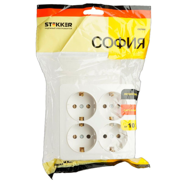 Розетка 4-местная 2P+PE Stekker София белый MST16-14S-01 49310