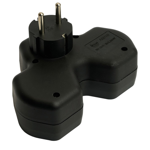 Разветвитель сетевой 3-местный с/з Stekker ADP16-13-21, 250V,16A, ABS огнеустойчивый пластик, черный 50108