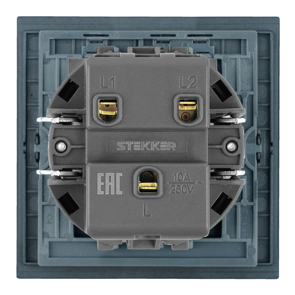 Выключатель 2-клавишный (механизм), Stekker, 250В, 10А Мия, RSW10-3104-05, черный бархат 50443