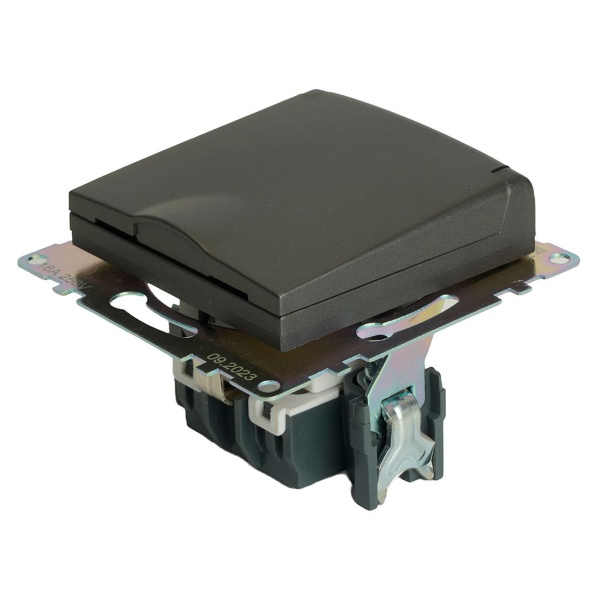 Розетка 2P+PE Stekker Катрин со шторками крышкой графит GLS16-7112-06 49424