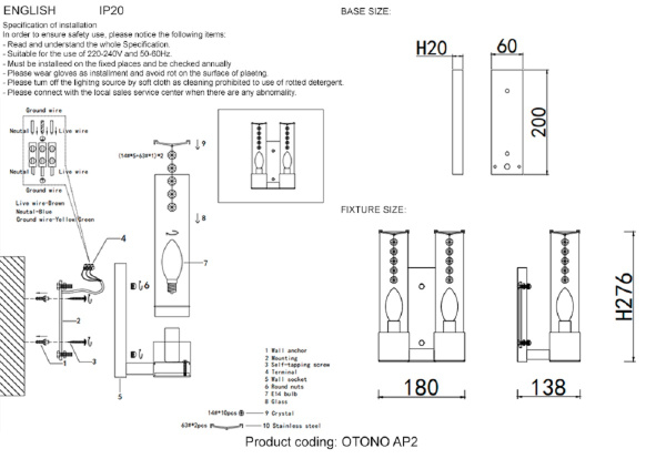 Бра Crystal Lux OTONO AP2 BLACK CHROMIUM/TRANSPARENTE