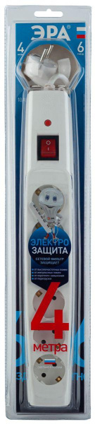 Сетевой фильтр ЭРА 6гн 4м с/з SFX-6es-4m-W Б0044025