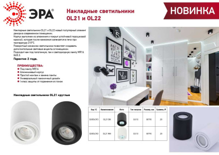 Накладной светильник ЭРА OL22 BK MR16/GU10 Б0054395