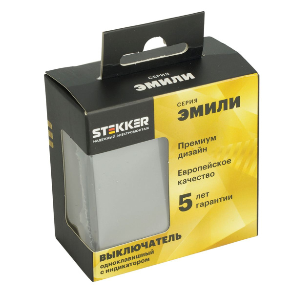 Выключатель 1-клавишный c индикатором (механизм), STEKKER, 250В, 10А, серия Эмили, RSW10-5101-10, платиново-серый, soft touch 49941