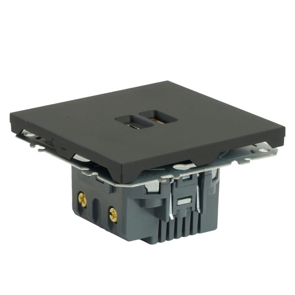 Розетка 2-местная USB + Type C (механизм), STEKKER, 250В, 20W, серия Эмили, RST10-5115-05, черный уголь, soft touch 49853