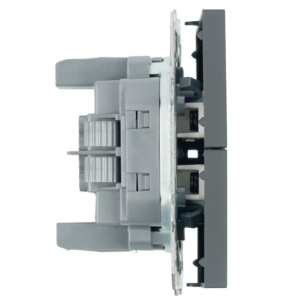 Выключатель 2-клавишный (механизм), СЗК, Stekker, 250В, 10А Эмили, RSW10-5104-10ZK, платиново-серый, soft touch 50239