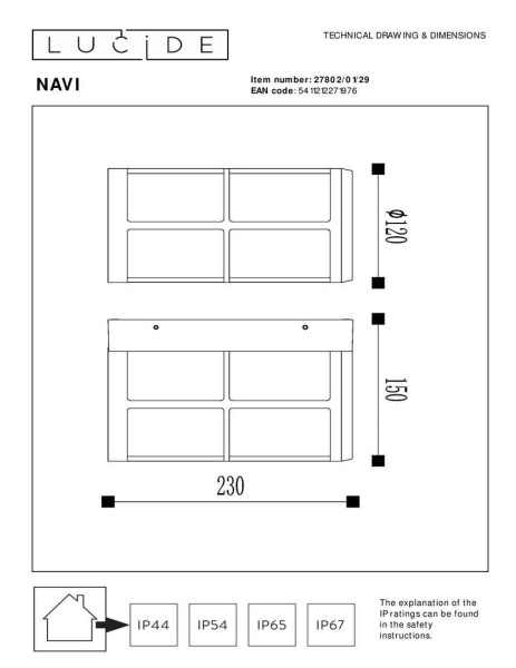 Уличный настенный светильник Lucide Navi 27802/01/29
