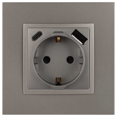 Розетка ЭРА Elegance 14-4108-16 2P+E 16A-250В со шторками с USB type-A+C 5В-3А титан Б0067695