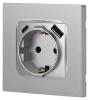 Розетка ЭРА Серия 12 12-4108-03 2P+E 16A-250В со шторками с USB type-A+C 5В-3А алюминий Б0067716