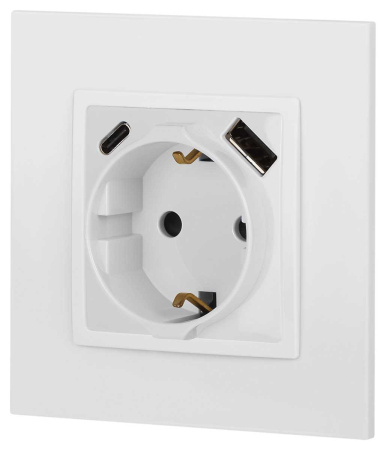 Розетка ЭРА Elegance 14-4108-01 2P+E 16A-250В со шторками с USB type-A+C 5В-3А белый Б0067736