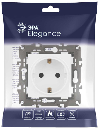 Розетка ЭРА Elegance 14-2102-01М с заземлением 2P+E Schuko со шторками 16А-250В белый матовый Б0065804