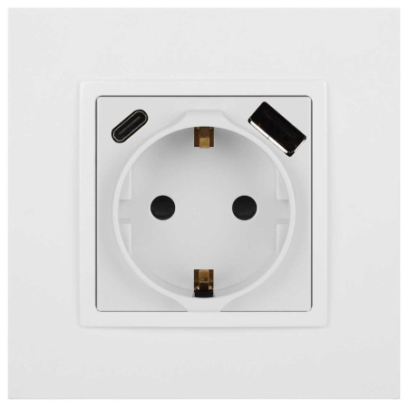Розетка ЭРА Elegance 14-4108-01 2P+E 16A-250В со шторками с USB type-A+C 5В-3А белый Б0067736