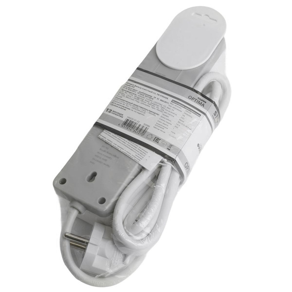 Сетевой фильтр 3-местный с/з Stekker HM20-31-02 3x1мм2, 1,8 м, серия Optima, белый 50086