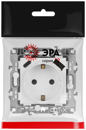 Розетка ЭРА Серия 12 12-4108-01М 2P+E 16A-250В со шторками с USB type-A+C 5В-3А белый матовый Б0067711