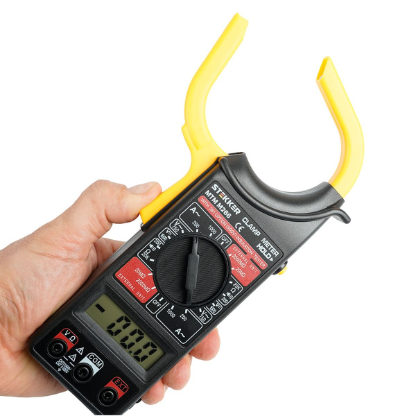 Клещи токоизмерительные, 1999 отсчетов, батарея крона, ручная регулировка, черный/желтый MTM M266 49996