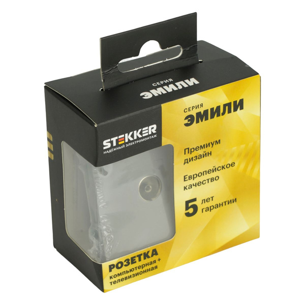 Розетка TV + компьютерная RJ-45 (механизм), STEKKER, серия Эмили, RST00-5106-10, платиново-серый, soft touch 49950