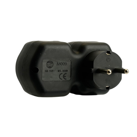 Разветвитель сетевой 2-местный с/з Stekker ADP16-12-21, 250V,16A, ABS огнеустойчивый пластик, черный 50107