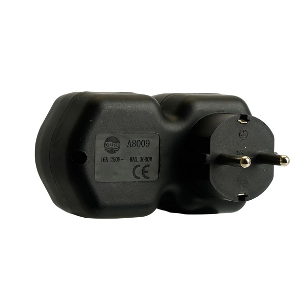 Разветвитель сетевой 2-местный с/з Stekker ADP16-12-21, 250V,16A, ABS огнеустойчивый пластик, черный 50107