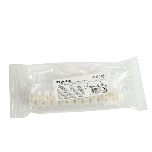 Колодка клеммная винтовая Stekker, линейка 12 штук, полиамид, LD225-6A DIY 39892