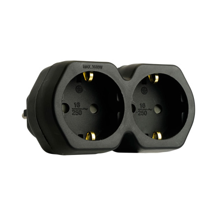 Разветвитель сетевой 2-местный с/з Stekker ADP16-12-21, 250V,16A, ABS огнеустойчивый пластик, черный 50107