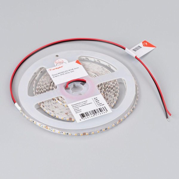 Светодиодная лента Arlight 5W/m 168Led/m 2216SMD дневной белый 5M MICROLED-M168-4mm 24V Day4000 046730